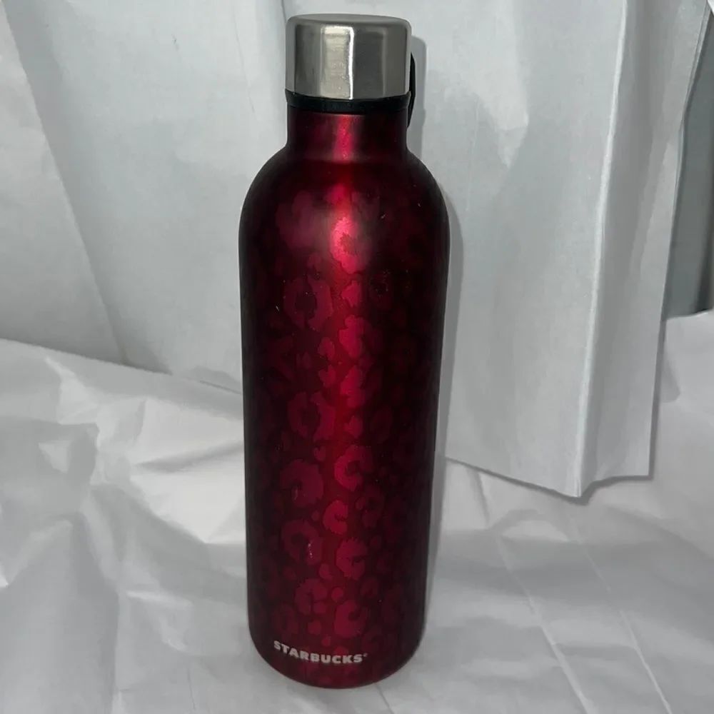 STARBUCKS Maroon Leopard Pattern Stainless Steel Water Bottle-20 oz